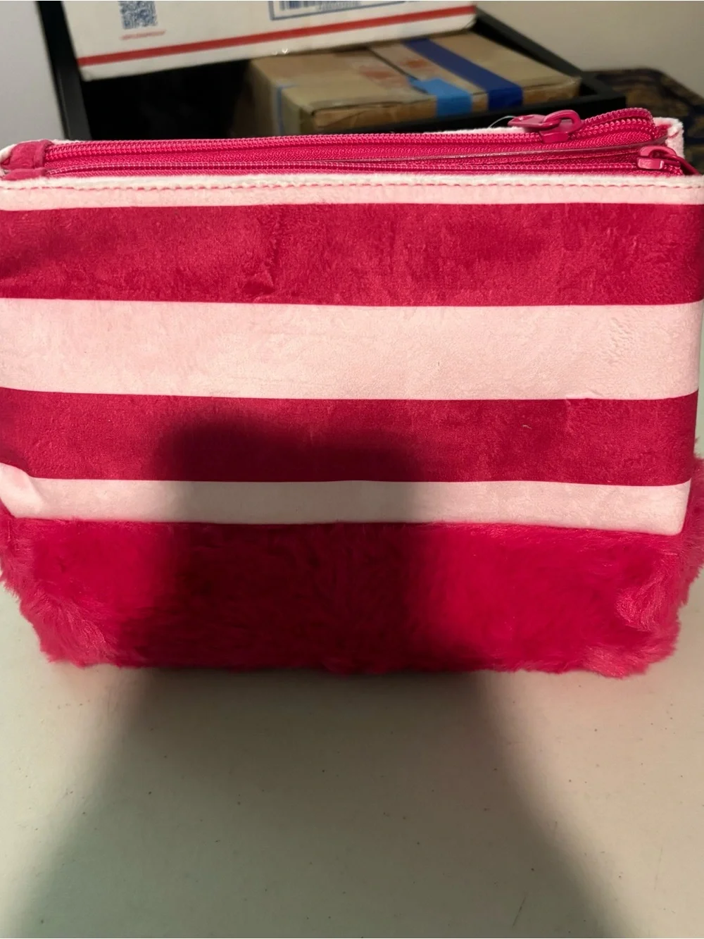 Disney Cheshire Cat Pink Striped Plush Zip Pouch new